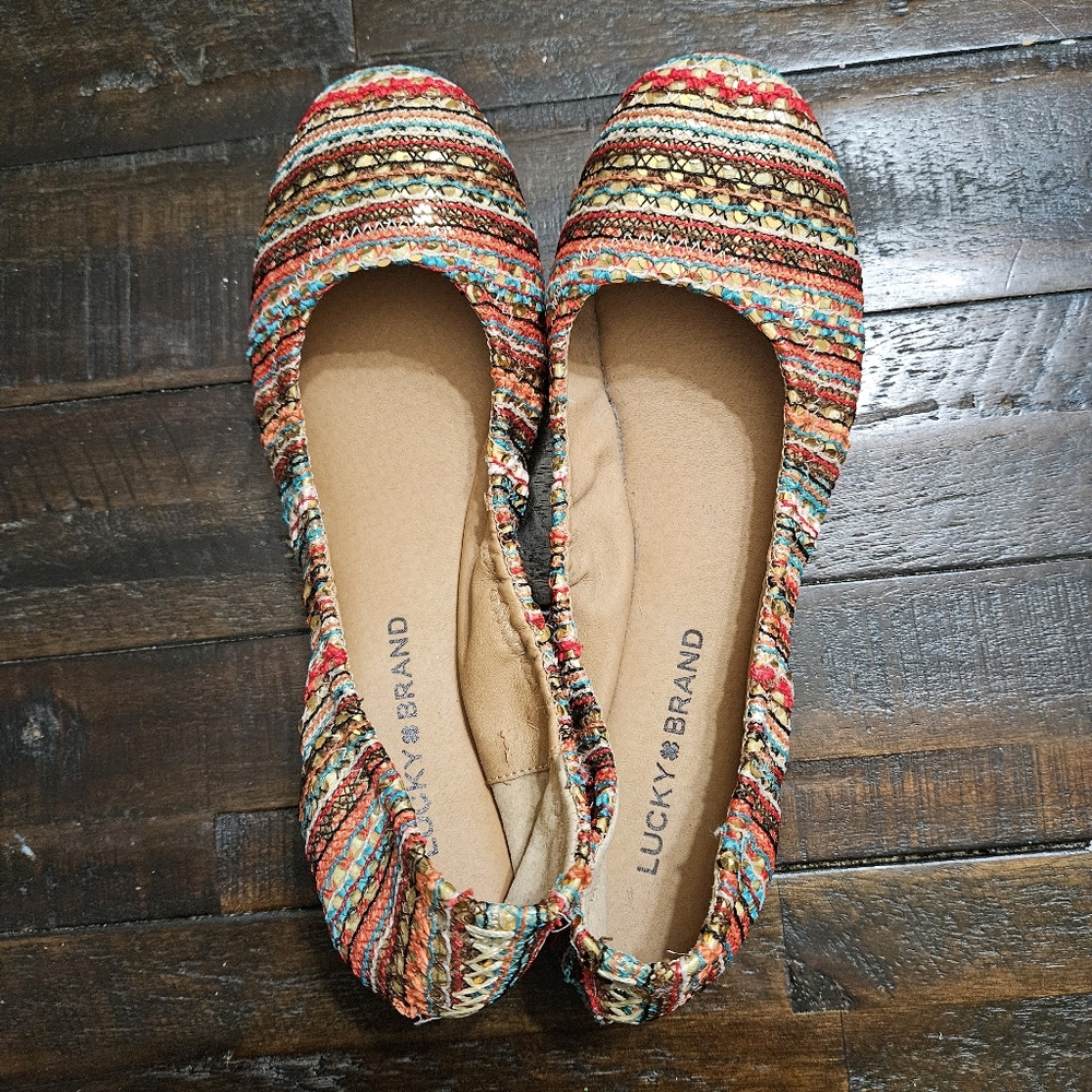 Lucky Brand Ballet Flats Textured Boho Colorful Size 8